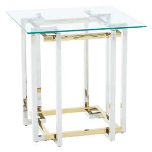 Elaina Clear Glass Side Table With Stainless Steel Base - UK