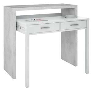 Elaina Pull Out Wooden Laptop Desk In White And Concrete - UK