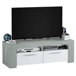 Elaina Wooden TV Stand With 2 Doors In White And Concrete - UK
