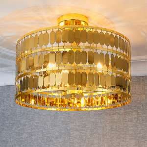 Eldora 3 Lights Flush Ceiling Light In Gold - UK