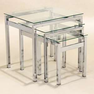 Eleanor Clear Glass Nest Of 3 Tables With Chrome Frame - UK
