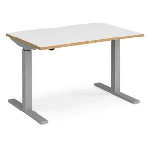 Elev 1200mm Electric Height Adjustable Desk In White Oak Silver - UK