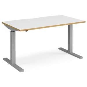Elev 1400mm Electric Height Adjustable Desk In White Oak Silver