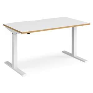 Elev 1400mm Electric Height Adjustable Desk In White And Oak - UK