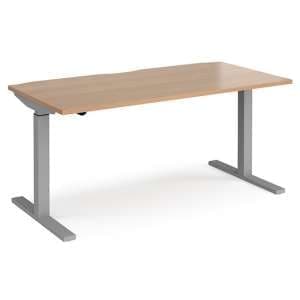 Elev 1600mm Electric Height Adjustable Desk In Beech And Silver