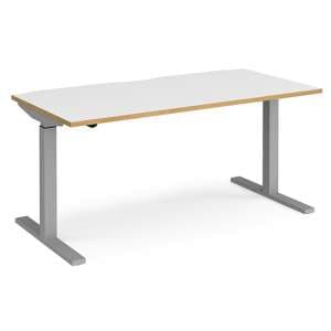 Elev 1600mm Electric Height Adjustable Desk In White Oak Silver