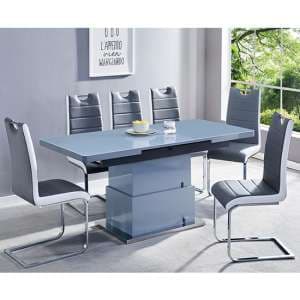 Elgin Convertible Grey Gloss Dining Table 6 Petra Grey Chairs