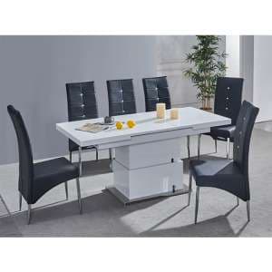 Elgin Convertible White Gloss Dining Table 6 Vesta Black Chairs