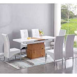 Elgin Convertible White Oak Dining Table 6 Vesta White Chairs