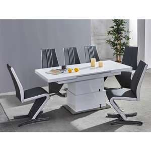 Elgin Convertible White Gloss Dining Table 6 Gia Black Chairs