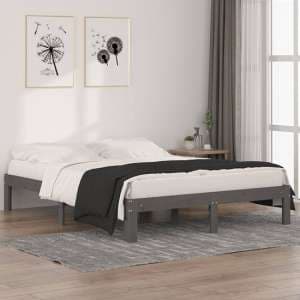 Eliada Solid Pinewood King Size Bed In Grey