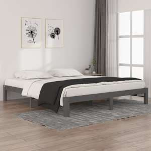 Eliada Solid Pinewood Super King Size Bed In Grey