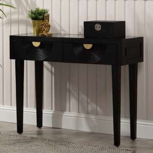 Eliot Mirror Top Console Table In Black And Gold Handle - UK