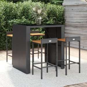 Elita Solid Wood 5 Piece Garden Bar Set In Black Poly Rattan