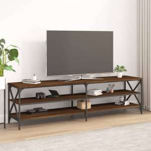 Elitia Wooden TV Stand With 2 Large Shelves In Brown Oak - UK