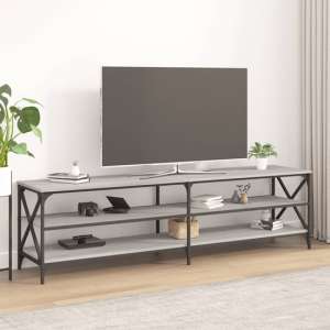 Elitia Wooden TV Stand With 2 Large Shelves In Grey Sonoma Oak - UK