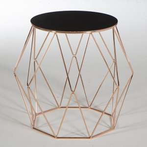Ella Black Glass End Table Round With Rose Gold Metal Frame