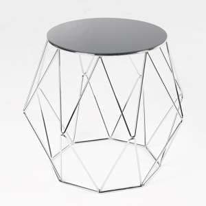 Ella Black Glass End Table Round With Silver Metal Frame - UK