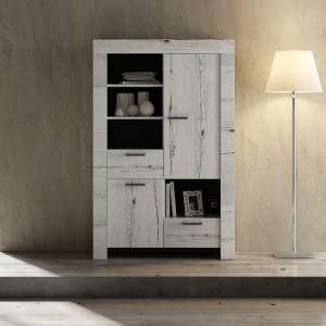 Ellie Wooden Display Cabinet In White Oak With 2 Doors - UK