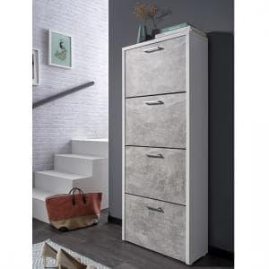 Ellwood Shoe Cabinet Tall In White And Concrete Structured