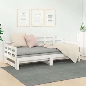Elstan Solid Pine Wood Pull-out Single Day Bed In White - UK