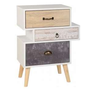 Noein Bedside Cabinet In White And Distressed Effect - UK