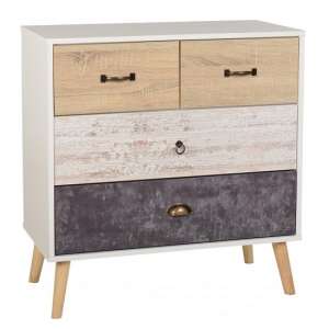 Noein Wide Chest Of Drawers In White And Distressed Effect - UK