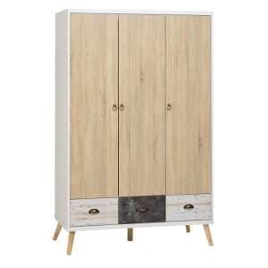 Noein Wide Wardrobe In White And Distressed Effect