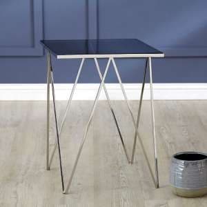Shalom Square Black Glass Top Side Table With Silver Legs - UK