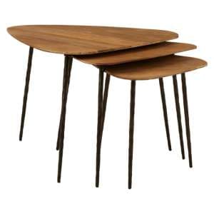 Eltro Wooden Nest Of 3 Tables With Black Metal Legs In Brown
