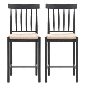 Elvira Meteror Wooden Bar Chairs With Rope Seat In Pair - UK