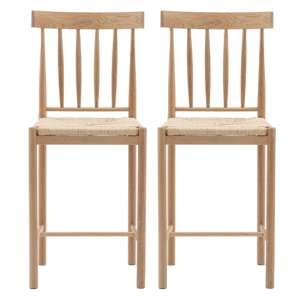 Elvira Natural Wooden Bar Chairs With Rope Seat In Pair - UK