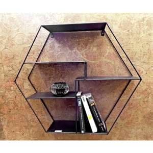 Elwoka Metal 4 Shelves Hexagonal Wall Shelf In Black - UK