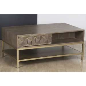 Elyton Coffee Table In Grey Wash With 1 Drawer - UK