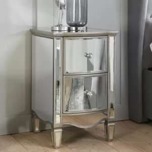 Elyssa Mirrored Bedside Cabinet With 2 Drawers In Silver - UK