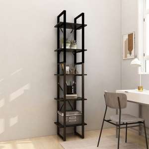 Emlen Small Solid Pinewood 5 Tier Bookcase In Black