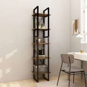 Emlen Small Solid Pinewood 5 Tier Bookcase In Brown