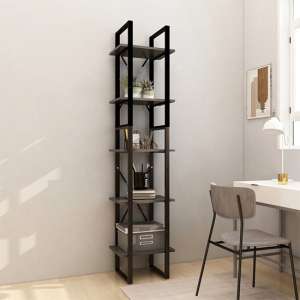 Emlen Small Solid Pinewood 5 Tier Bookcase In Grey