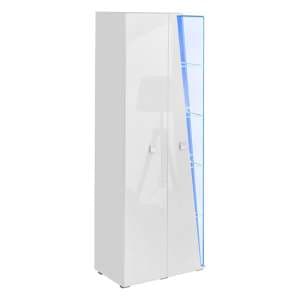 Emory High Gloss Display Cabinet Tall 2 Doors In White With LED - UK