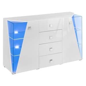 Emory High Gloss Sideboard 2 Doors 4 Drawers In White With LED - UK