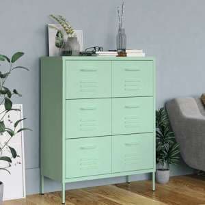 Emrik Steel Storage Cabinet With 6 Drawers In Mint - UK