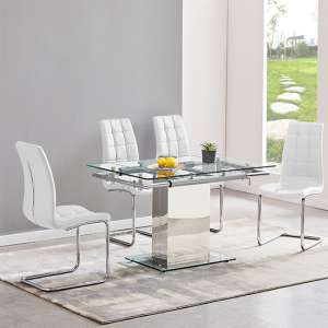 Enke Extending Glass Dining Table With 4 Paris White Chairs - UK