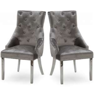 Enmore Crushed Velvet Dining Chair In Pewter In A Pair