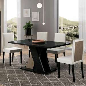 Enna Black High Gloss Dining Table With 4 White Chairs - UK
