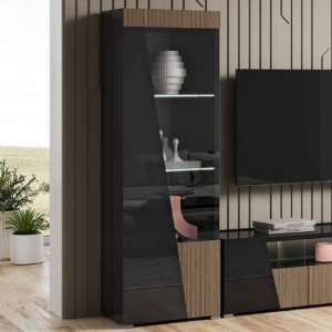 Enna High Gloss Display Cabinet 1 Door Left In Black And LED - UK