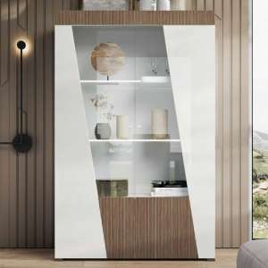 Enna High Gloss Display Cabinet In White With 2 Doors And LED - UK