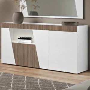 Enna High Gloss Sideboard In White With 3 Doors And LED - UK