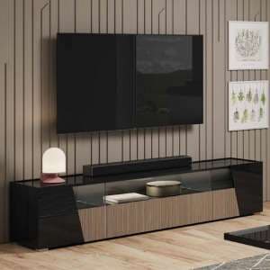 Enna High Gloss TV Stand In Black With 4 Doors And LED - UK