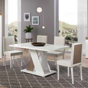 Enna White High Gloss Dining Table With 4 White Chairs - UK