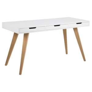 Enoch Wooden Computer Desk With 3 Drawers In White - UK